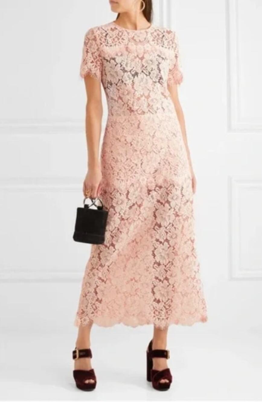 Ganni Duval Corded Lace Pink Midi Dress Womens EU 38 US 6/8
